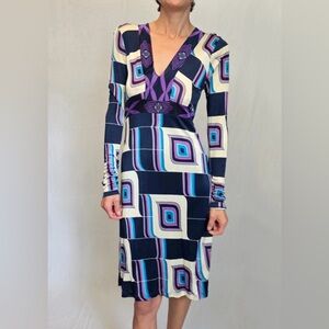 Vintage Custo Barcelona Geometric Print Midi Dress Size 2